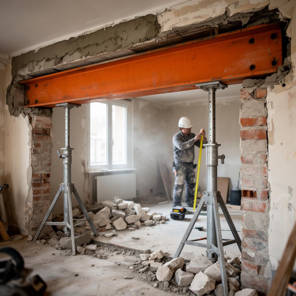 Ouverture de mur porteur avec pose d'une poutre IPN par EGBR — gros œuvre et rénovation lourde