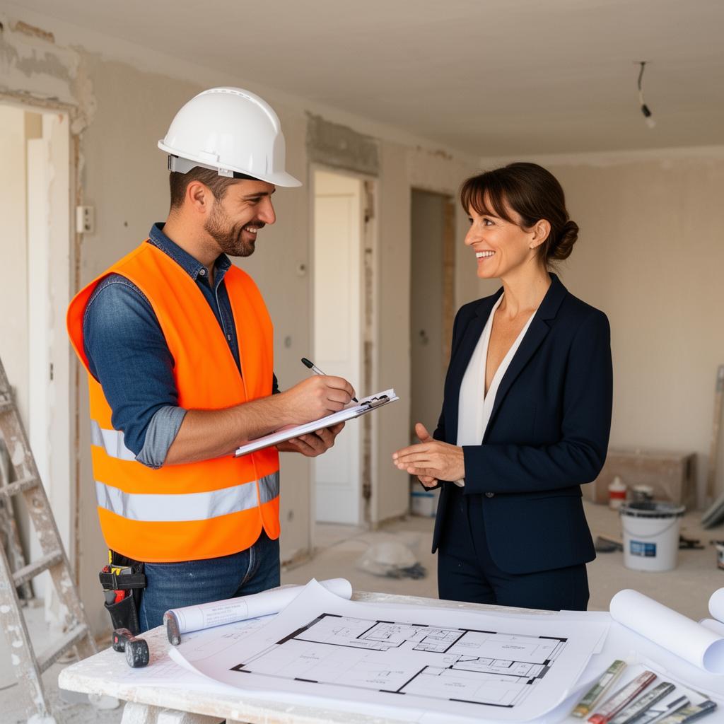 Chef de projet EGBR en réunion de chantier avec une cliente à Salon-de-Provence